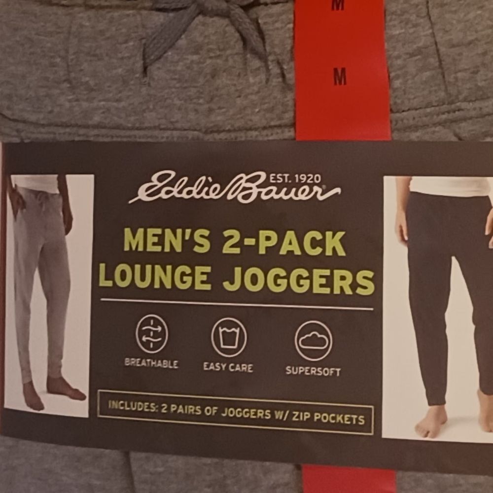 Eddie Bauer Men's 2-Pack Lounge Joggers in Gray and Blue with Elastic Waist M
